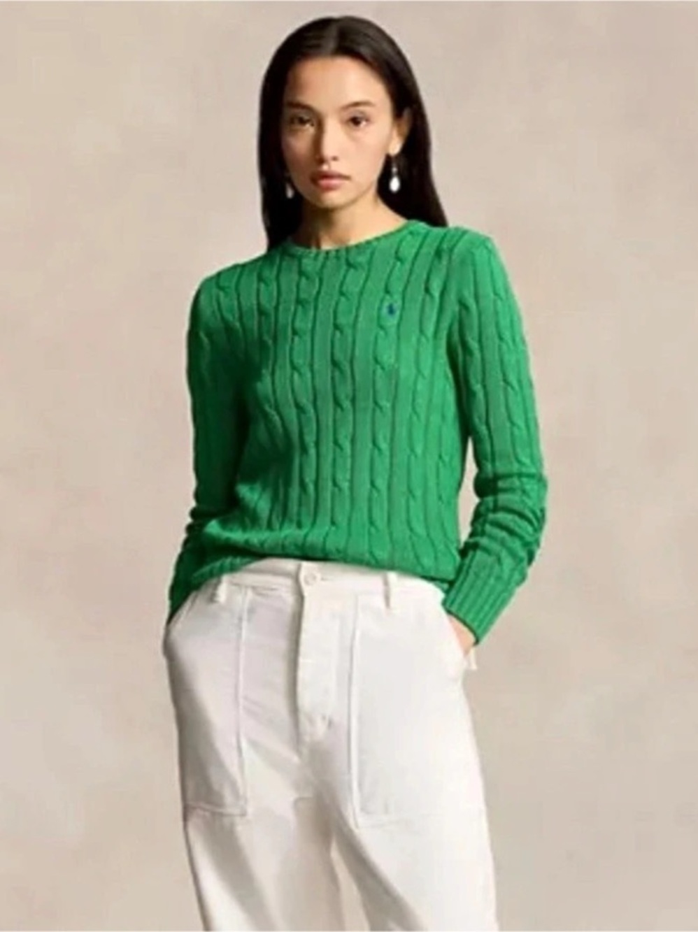 NWT Polo Ralph Lauren Cable Knit Sweater in Green Size XS